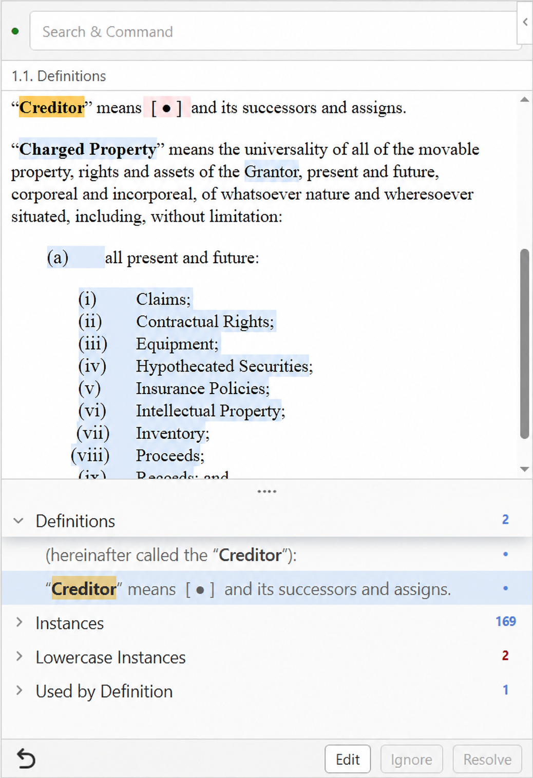 Definitions screenshot