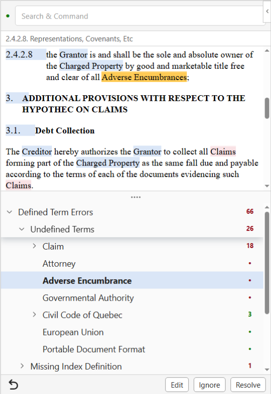 Defined Terms Errors screenshot
